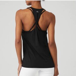 Alo Yoga Don't Get It Twisted Relaxed-fit Stretch-Jersey Black Tank Top Size: L